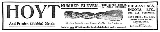 Hoyt Anti-Friction (Babbitt) Metals For Aero Engines             