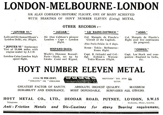 Hoyt Number 11 Metal Bearings Used On Record Flights             