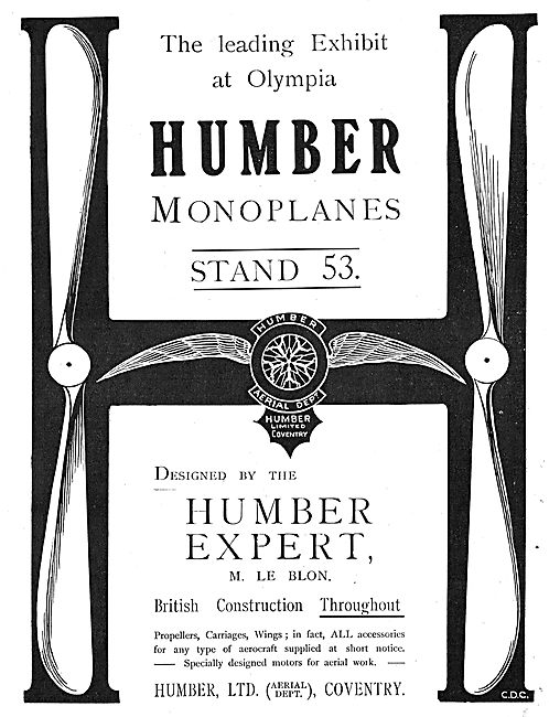 Humber Monoplanes Designed By Humber Expert  M. Le Blon          