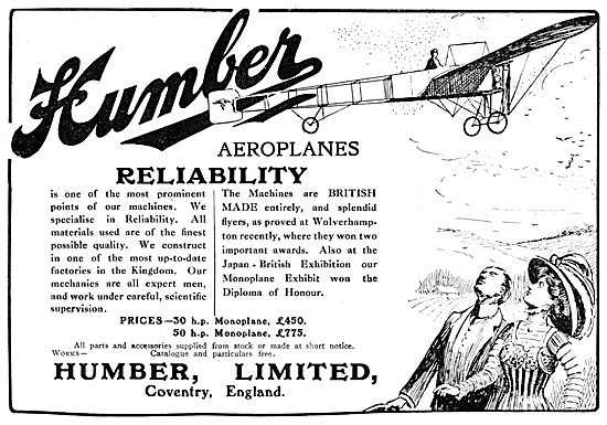 Humber Aeroplanes 1910                                           