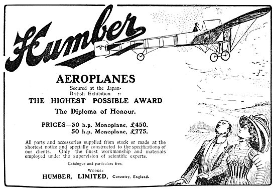 Humber Monoplanes 1910                                           