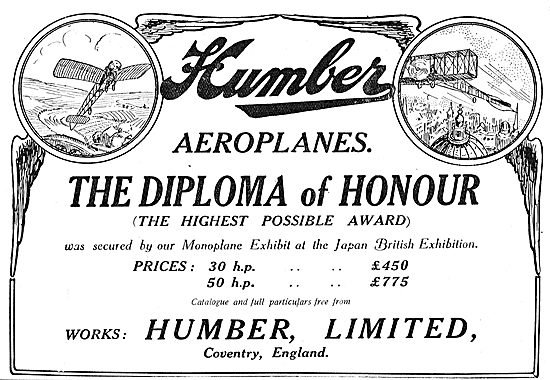 Humber Aeroplanes Awarded The Diploma Of Honour                  