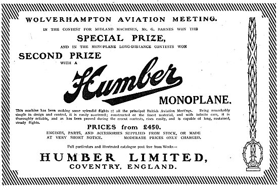 Humber Wins Special Prize At The Wolverhampton Aviation Meeting  