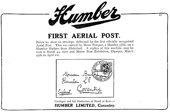 Humber Biplane. First Aerial Post. Pecquet                       