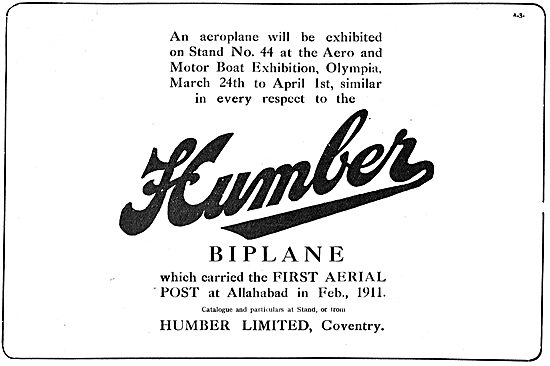 A Humber Biplane Carried The First Aerial Post At Allahbad.      