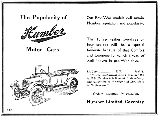 Humber 10 h.p.Motor Car 1918                                     