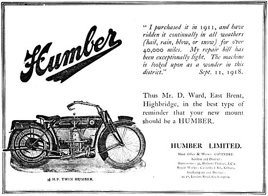 Humber Motor Cars & Motorcycles 1919                             