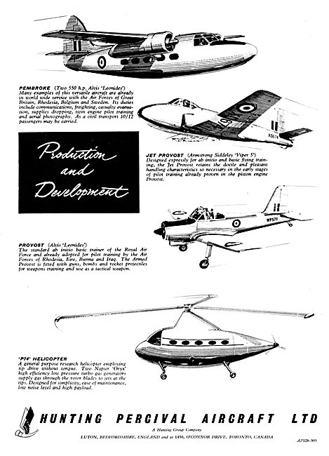Hunting Percival Aircraft Range For 1955                         