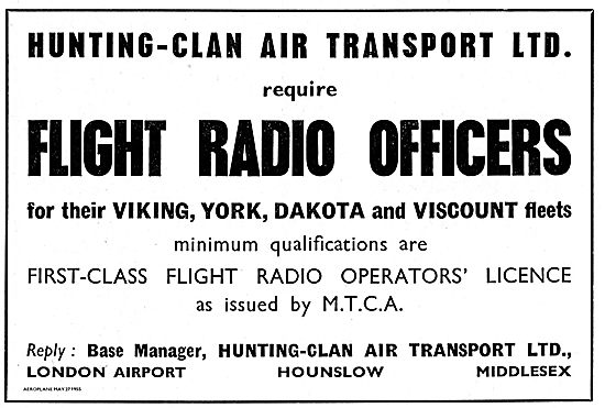 Hunting-Clan Air Transport  Require Flight Radio Officers        