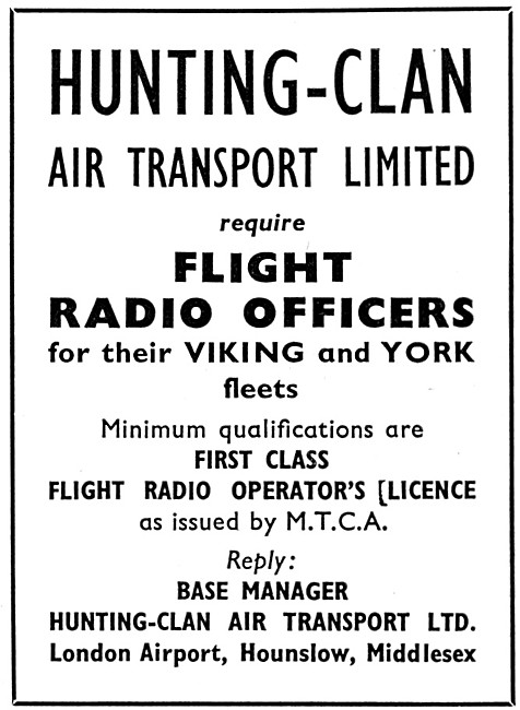 Hunting-Clan Air Transport Flight Radio Officer Recruitment 1956 