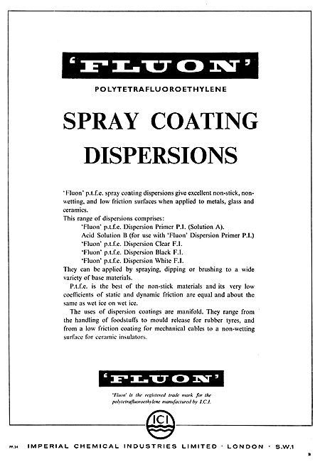 I.C.I. Imperial Chemical Industries. ICI Fluon Spray Dispersions 