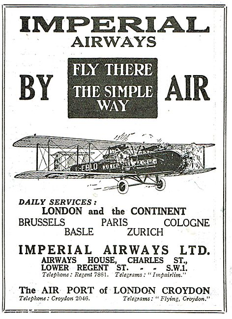Imperial Airways - Fly To The Continent The Simple Way - By Air  
