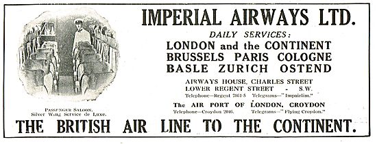 Imperial Airways - Daily Services To The Continent From Croydon  