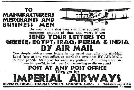 Send Your Letters To Europe & The East With Imperial Airways     