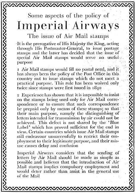 Imperial Airways - The Issue Of Air Mail Stamps                  