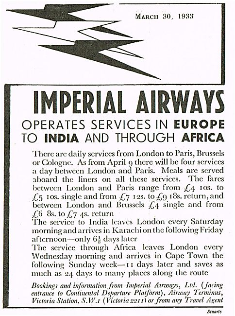 Imperial Airways To India And Africa                             