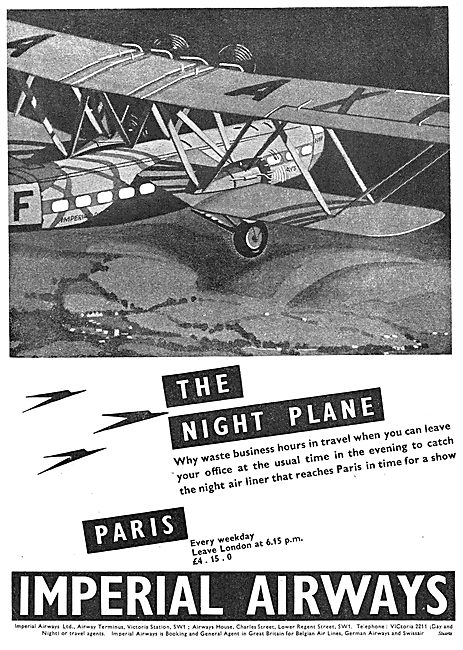 Imperial Airways - Night Service To Paris                        