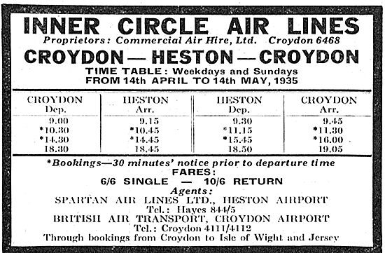 Inner Circle Air Lines : Croydon - Heston - Spartan - BAT        