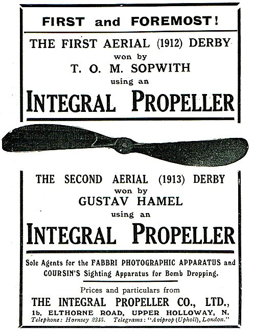 T.O.M.Sopwith Wins 1912 Aerial Derby Using An Integral Propeller 