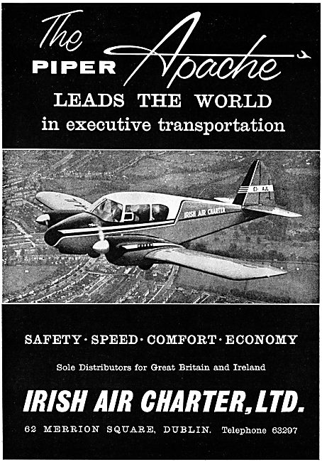 Irish Air Charter Dublin - Piper Apache. 1957 Advert             