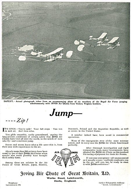 Irvin Air Chutes - RAF Parachutists Jump From Vickers Virginia   