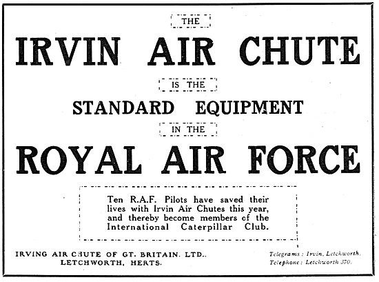 Irvin Air Chutes Standard Equipment For The RAF.                 