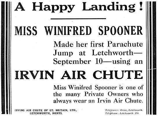 Winifred Spooner Chose An Irvin Air Chute For Letchworth Jump    