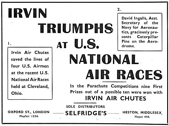 Irvin Air Chute Parachute. - Lives Saved At US National Air Races