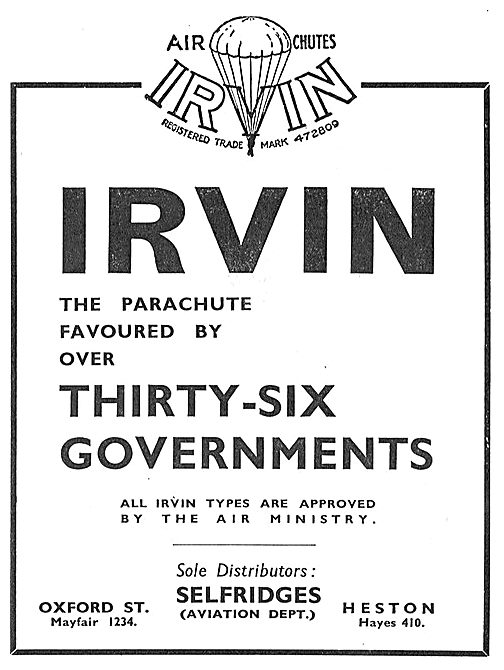 36 Governments Favour Irvin Air Chutes                           