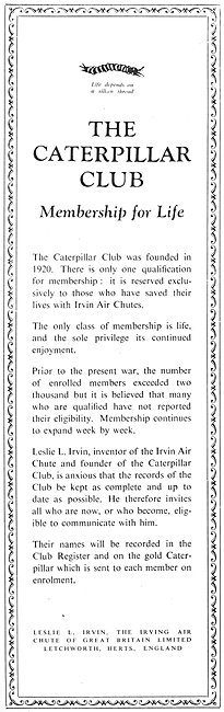 Irvin Parachutes Caterpillar Club 1941                           