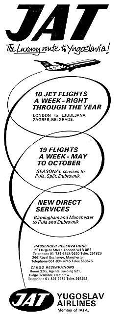 JAT Services To Pula Split Dubrovnik                             