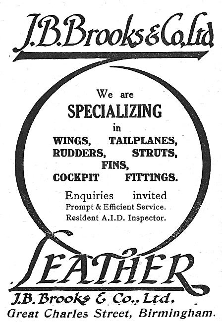 J.B.Brooks Aircraft Parts & Fittings 1918                        