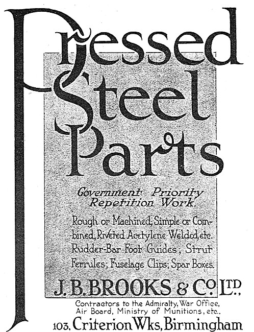 J.B.Brooks Pressed Steel Parts For Aircraft                      