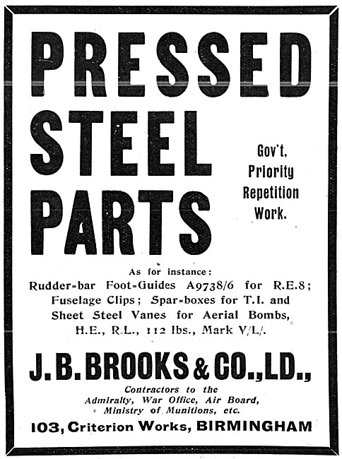 Brooks Pressed Steel Parts For Aircraft                          