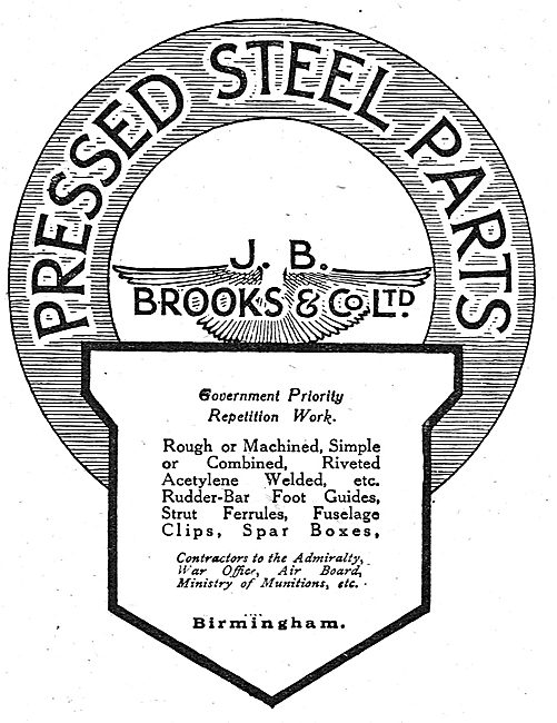 J.B.Brooks Pressed Steel Parts For Aircraft                      