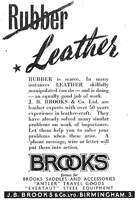 J.B.Brooks Aviation Leathers & Fabrics. 1942 Advert              