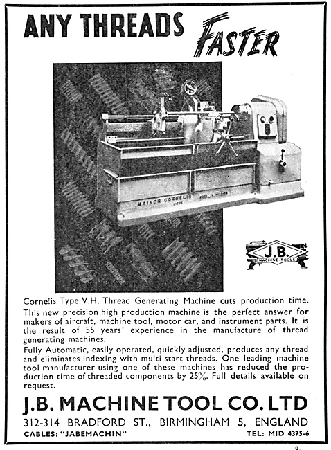 J.B.Machine Tools - Cornelis Type V.H. Thread Generating Machine 