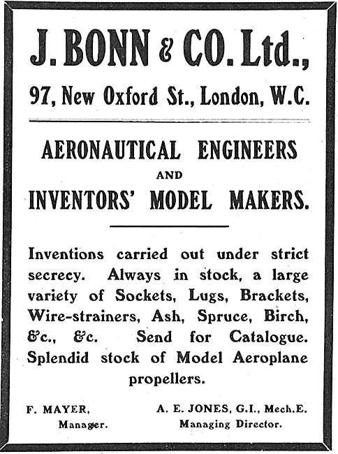 J.Bonn & Co. Aeronautical Engineers & Inventors Model Makers     