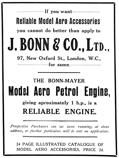J.Bonn & Co. Model Aircraft Engineers. Bonn-Mayer Model Engine   