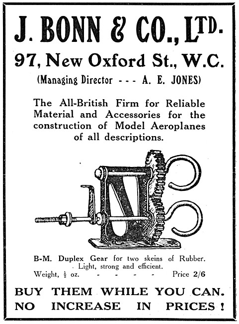 J.Bonn Model Aircraft Parts & Accessories. A.E.Jones.            