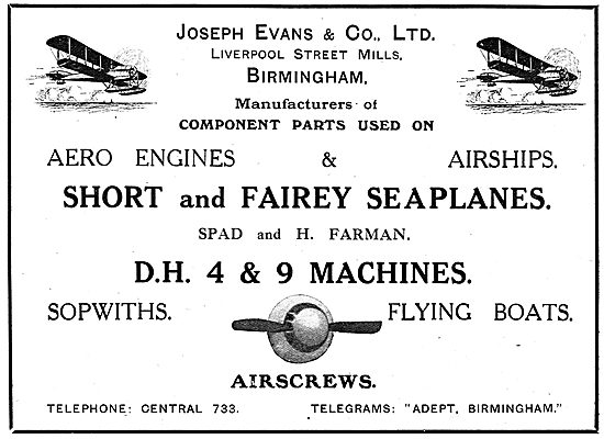 Joseph Evans & Co. Aircraft Parts Mfgs. Liverpool St Mills Bham  