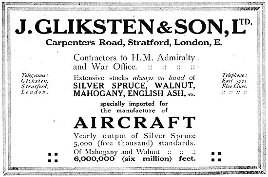 J.Gliksten & Son. Timber & Wood For The Aircraft Industry        