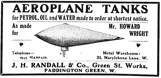 J H Randall & Co Aeroplane Petrol, Oil & Water Tanks             