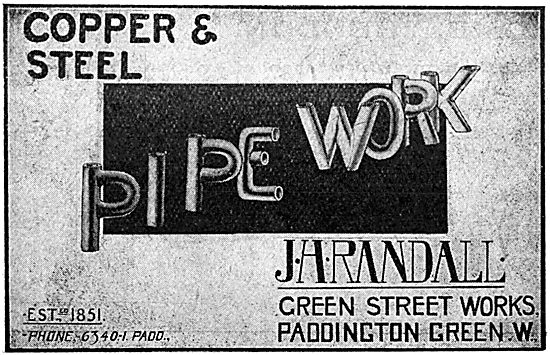 J H Randall - Copper & Steel Pipework - 1917 Advert              