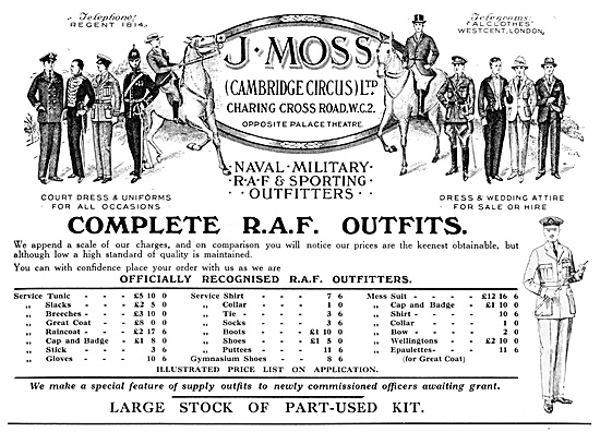 J.Moss RAF Outfitters 1929 Advert                                