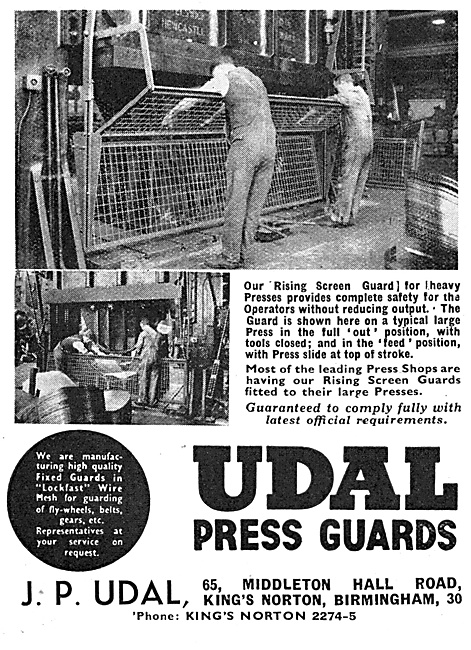 J.P.Udal Machine Tool Press Guards 1944                          