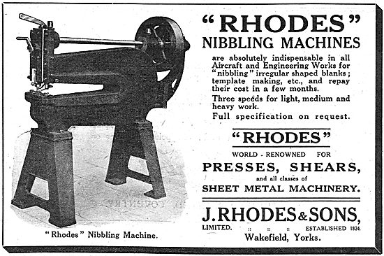 J.Rhodes & Sons. Machinery For Aircraft Constructors             