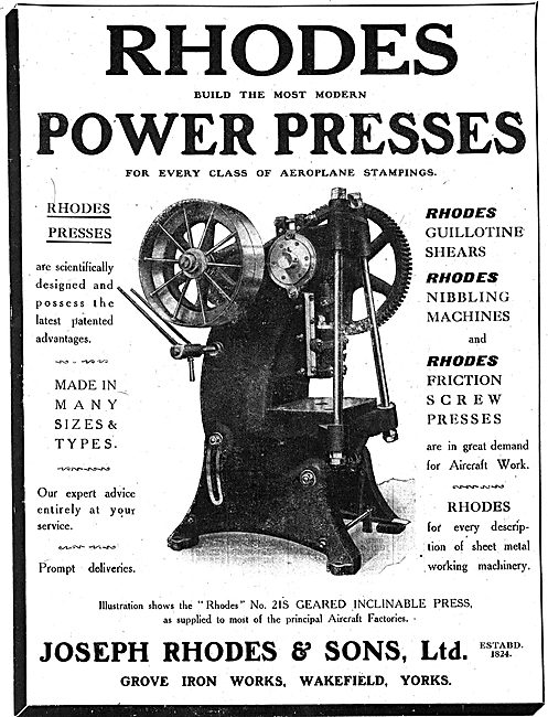 J.Rhodes & Sons. Power Presses.  Aircraft Construction Machinery 