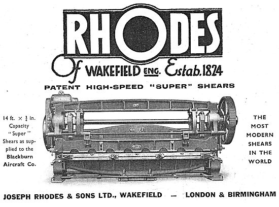 J.Rhodes & Sons. Machinery For Aircraft Constructors             