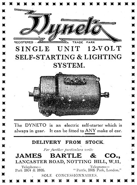 James Bartle DYNETO Starter Generator  1919                      